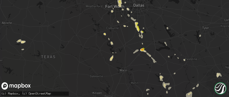 Hail map in Whitney, TX on May 25, 2026