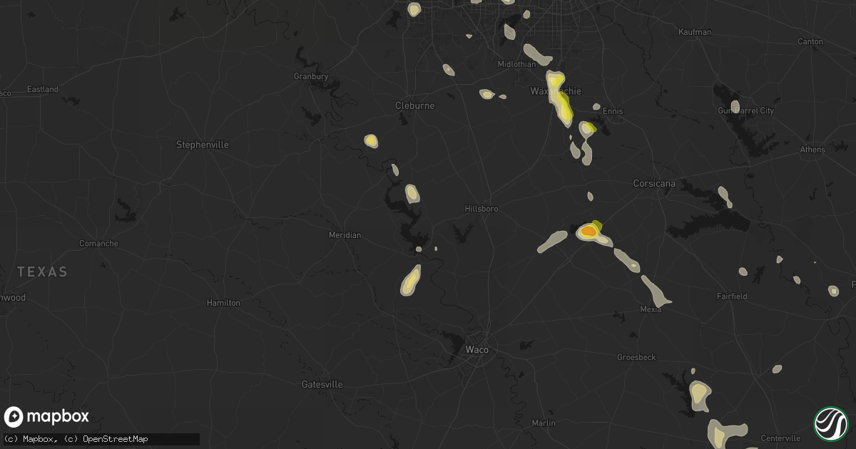 Hail map in Whitney, TX on May 25, 2026
