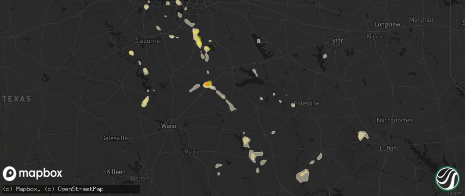 Hail map in Wortham, TX on May 25, 2026