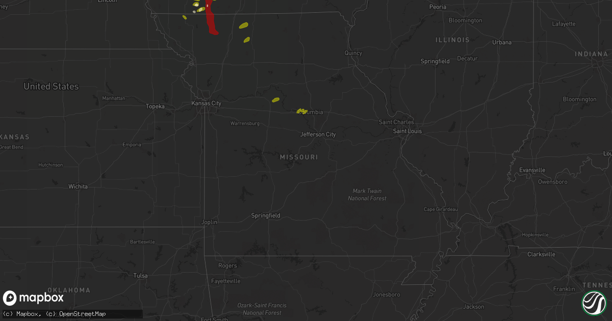 Hail map in Missouri on May 26, 2013