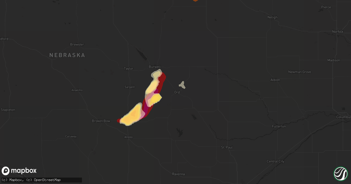 Hail map in Ord, NE on May 26, 2013