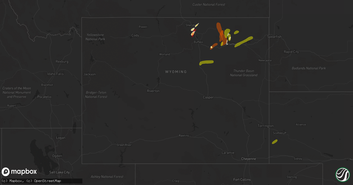 Hail map in Wyoming on May 26, 2013