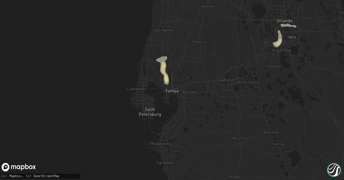 Hail map in Tampa, FL on May 26, 2014