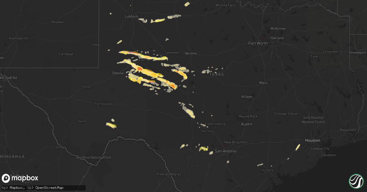 Hail map in Texas on May 26, 2014
