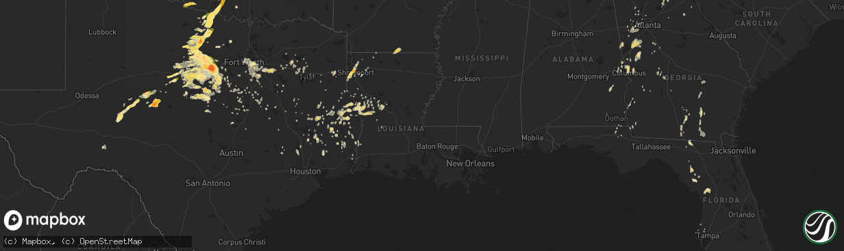 Hail map in Louisiana on May 26, 2015