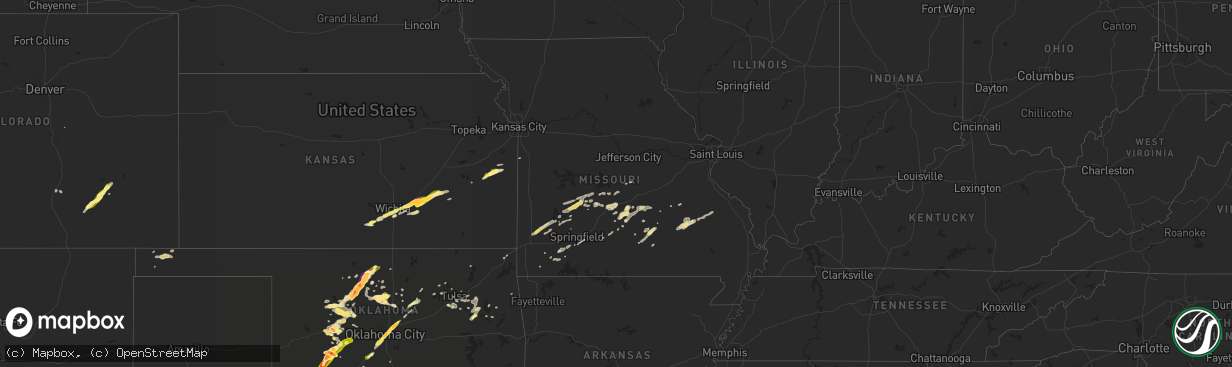 Hail map in Missouri on May 26, 2015