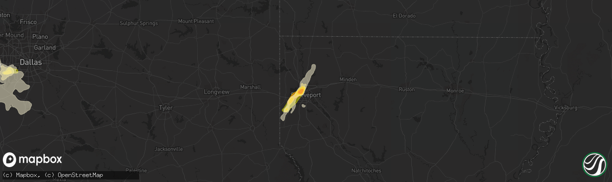 Hail map in Shreveport, LA on May 26, 2015