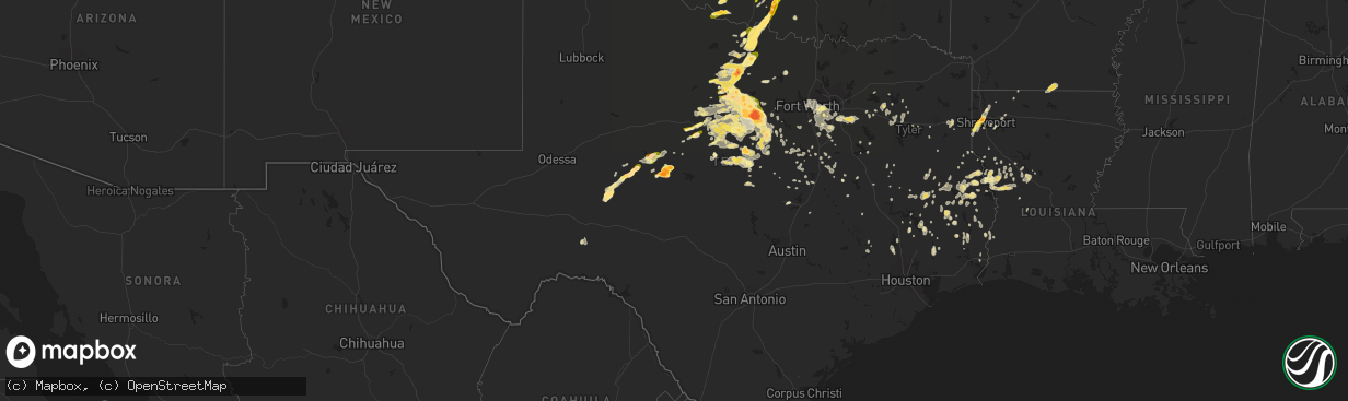 Hail map in Texas on May 26, 2015