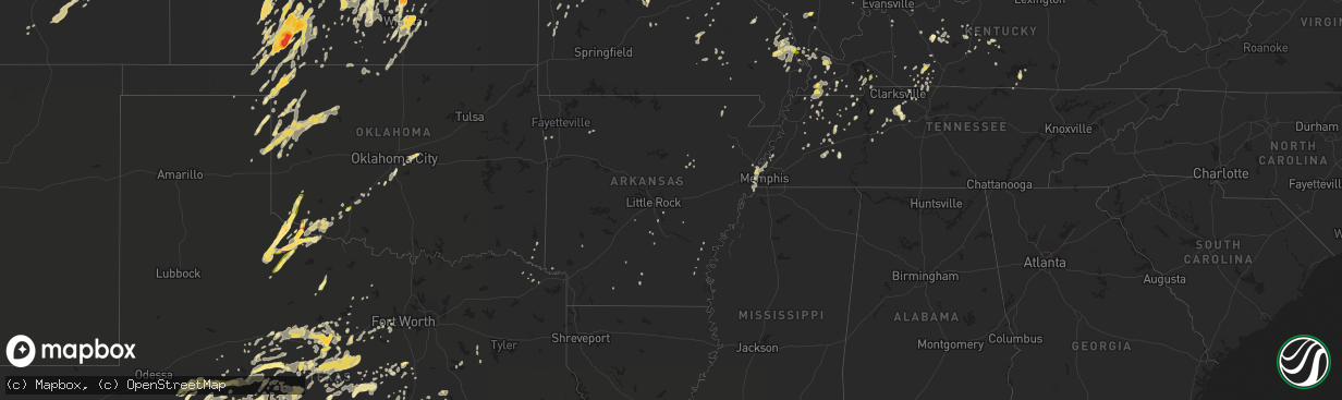 Hail map in Arkansas on May 26, 2016