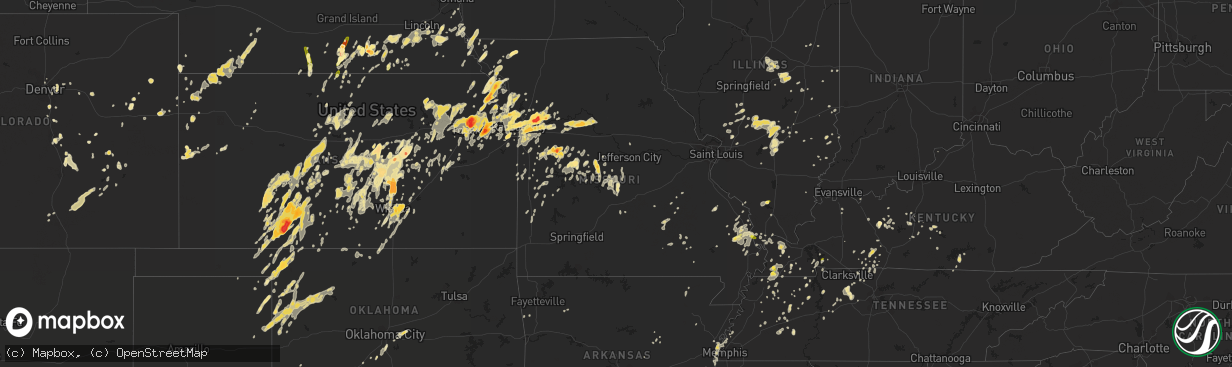 Hail map in Missouri on May 26, 2016