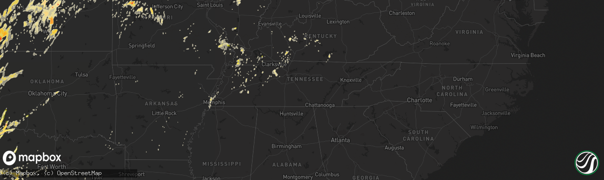 Hail map in Tennessee on May 26, 2016