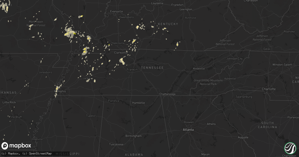 Hail map in Tennessee on May 26, 2016