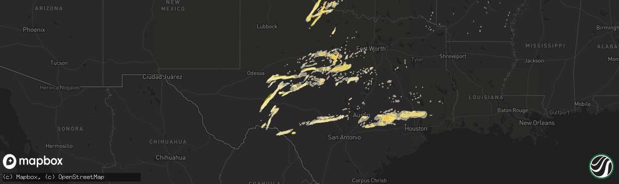 Hail map in Texas on May 26, 2016