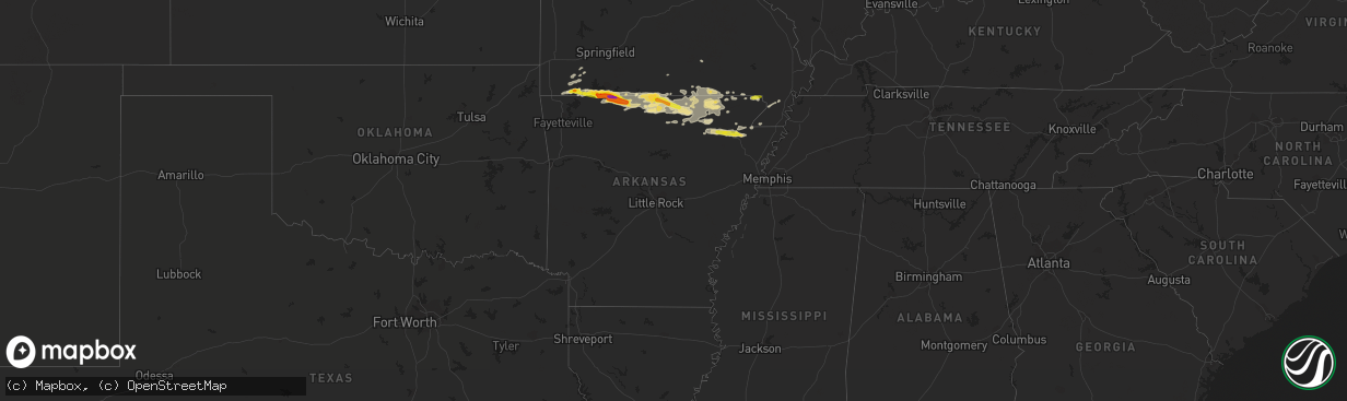 Hail map in Arkansas on May 26, 2017