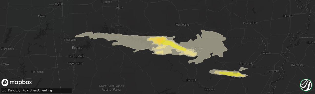 Hail map in Mountain Home, AR on May 26, 2017