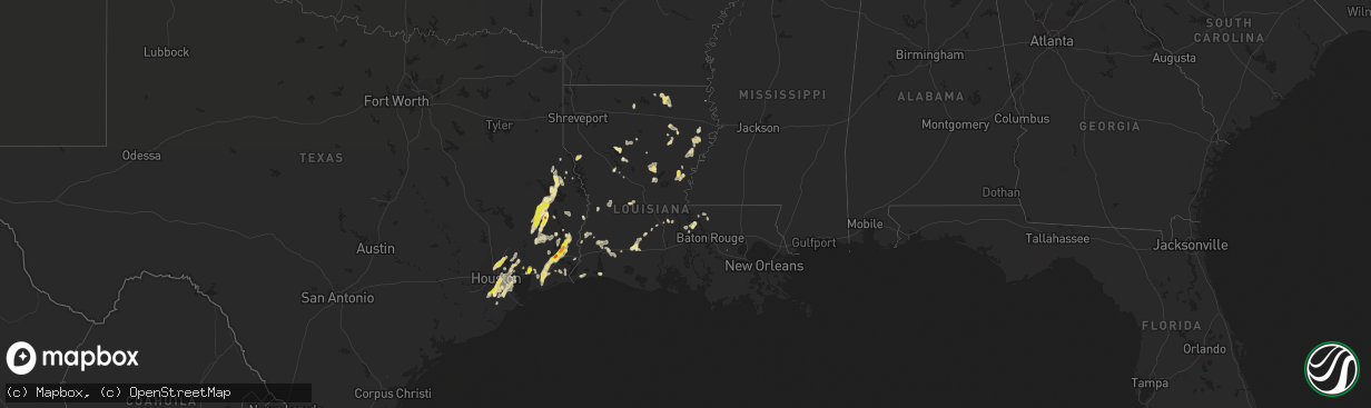 Hail map in Louisiana on May 26, 2018