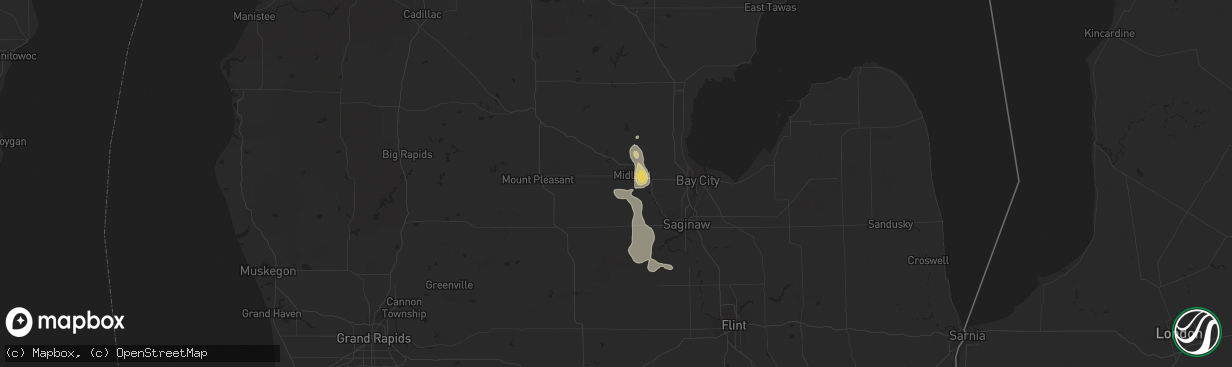 Hail map in Midland, MI on May 26, 2018