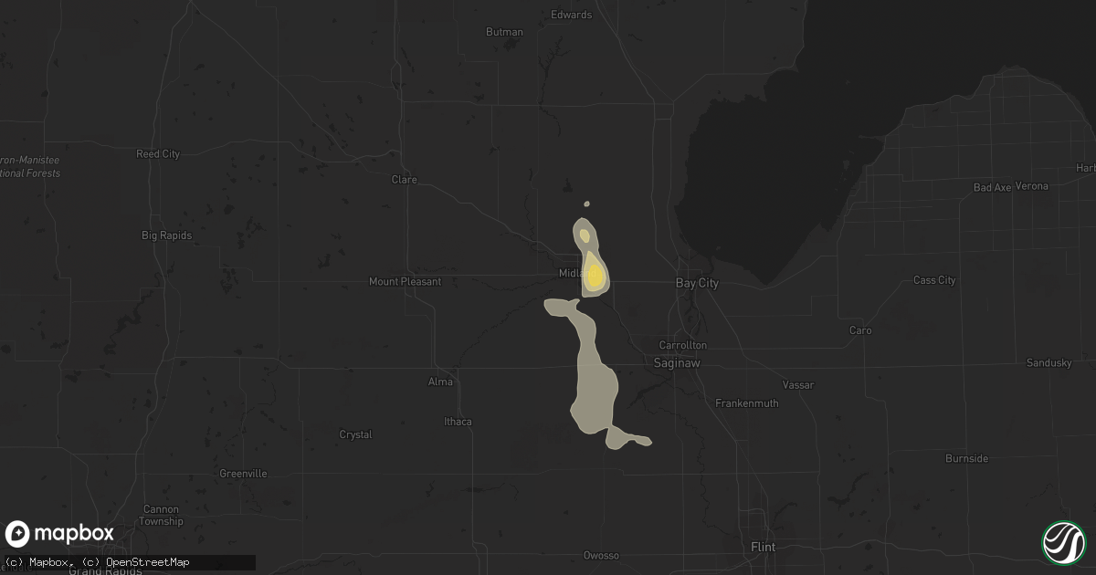 Hail map in Midland, MI on May 26, 2018