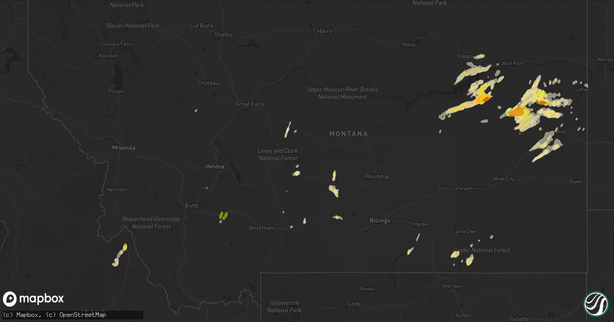 Hail map in Montana on May 26, 2018
