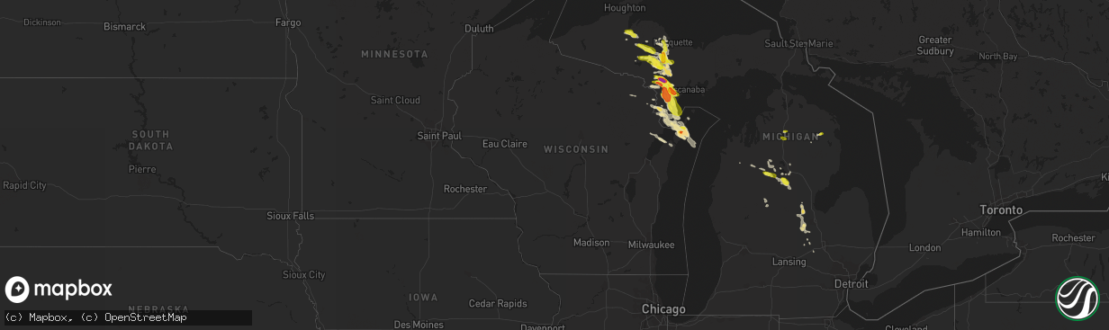 Hail map in Wisconsin on May 26, 2018