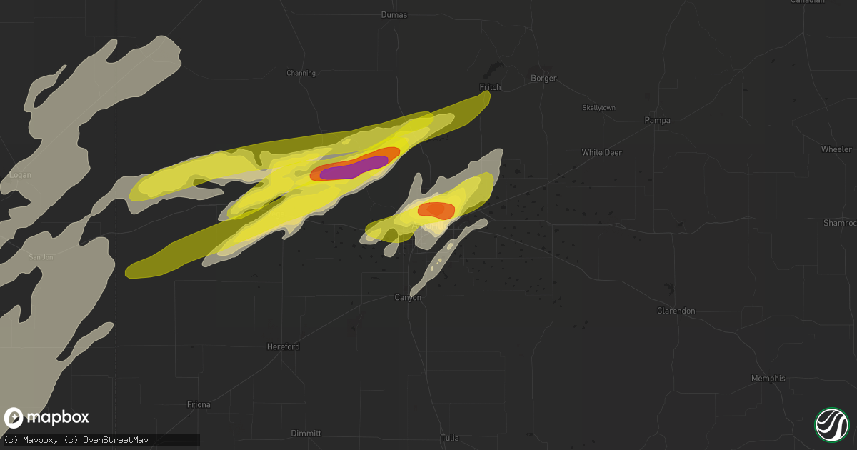 Hail map in Amarillo, TX on May 26, 2019