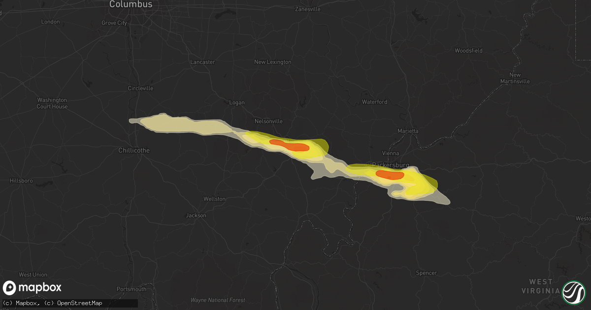 Hail map in Athens, OH on May 26, 2019