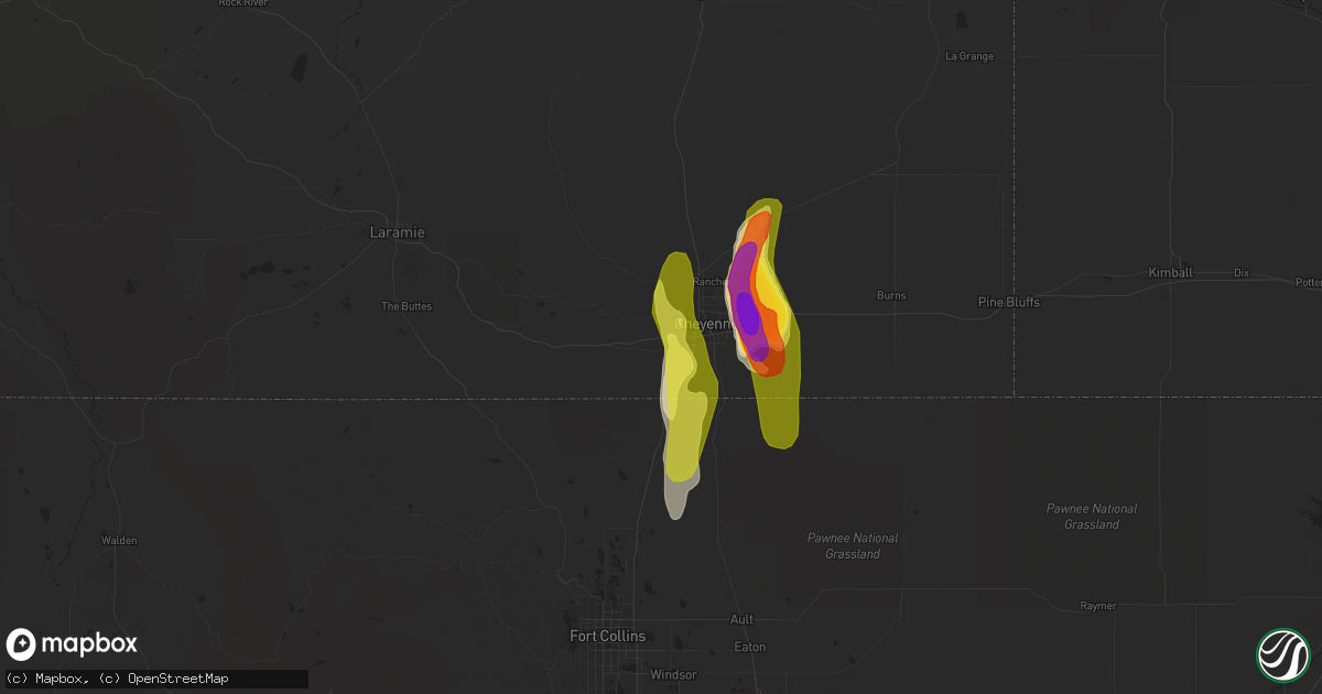 Hail map in Cheyenne, WY on May 26, 2019