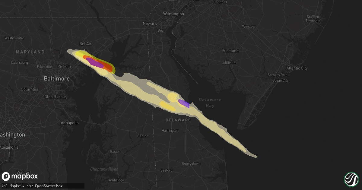 Hail map in Dover, DE on May 26, 2019