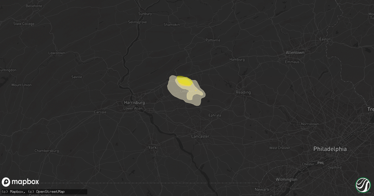 Hail map in Lebanon, PA on May 26, 2019