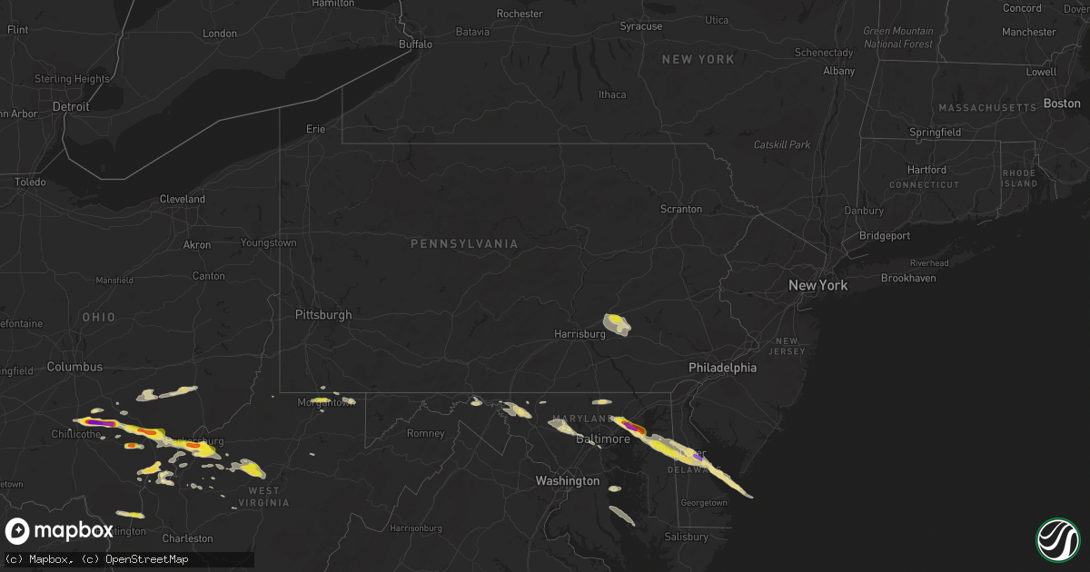 Hail map in Pennsylvania on May 26, 2019