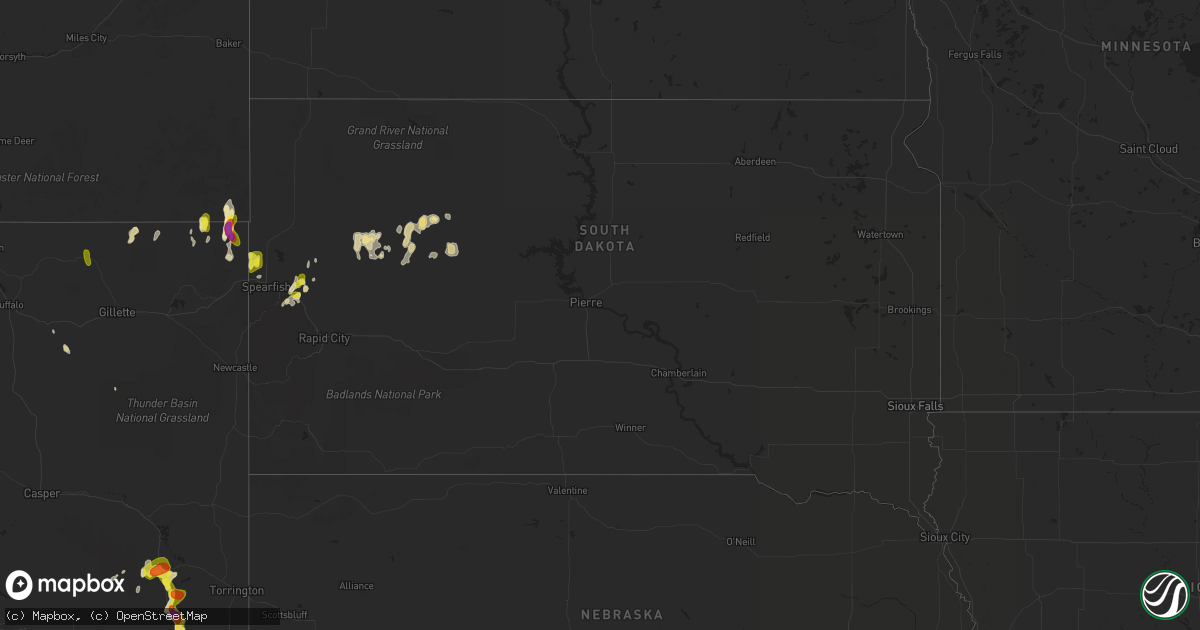 Hail map in South Dakota on May 26, 2019