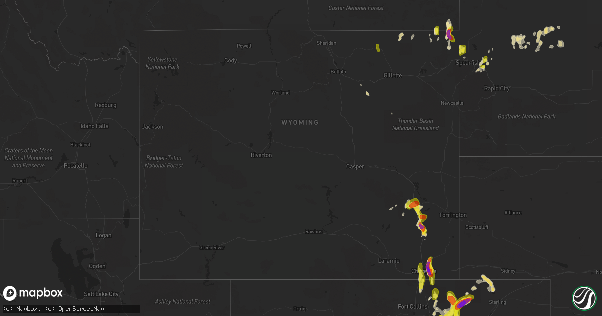 Hail map in Wyoming on May 26, 2019