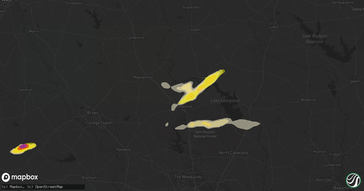 Hail map in Huntsville, TX on May 26, 2020