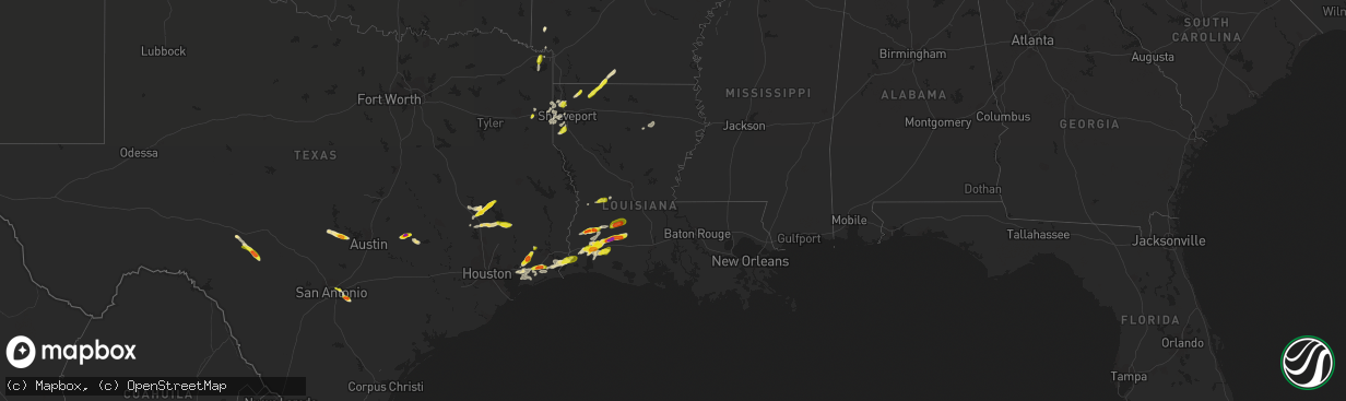 Hail map in Louisiana on May 26, 2020