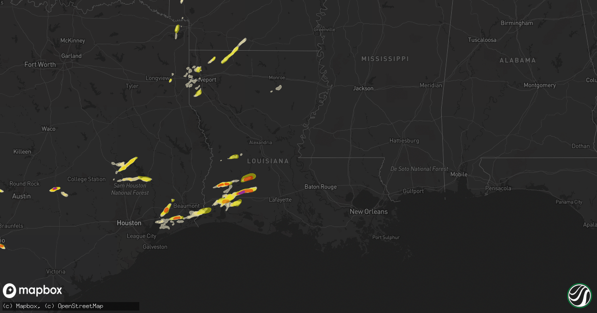Hail map in Louisiana on May 26, 2020
