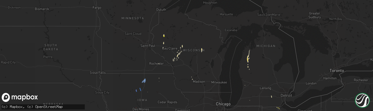 Hail map in Wisconsin on May 26, 2020