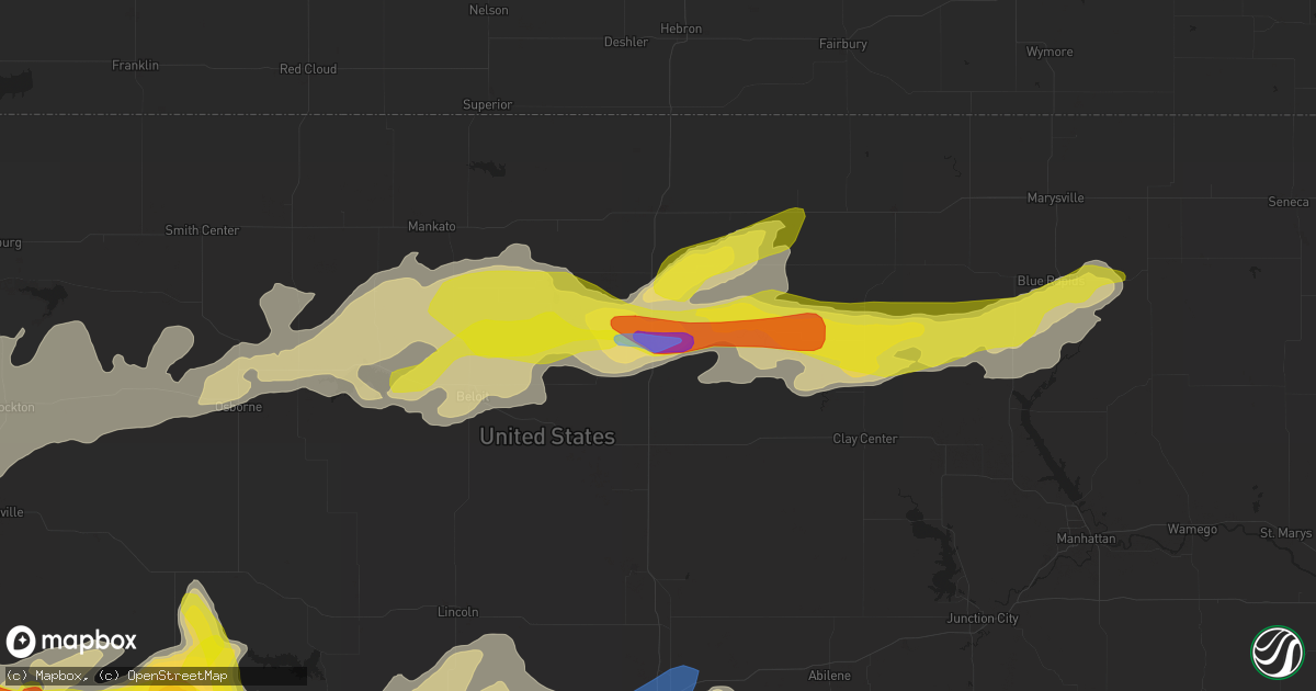 Hail map in Concordia, KS on May 26, 2021