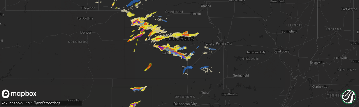 Hail map in Kansas on May 26, 2021