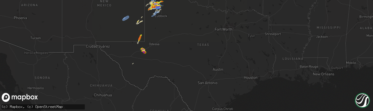 Hail map in Texas on May 26, 2021