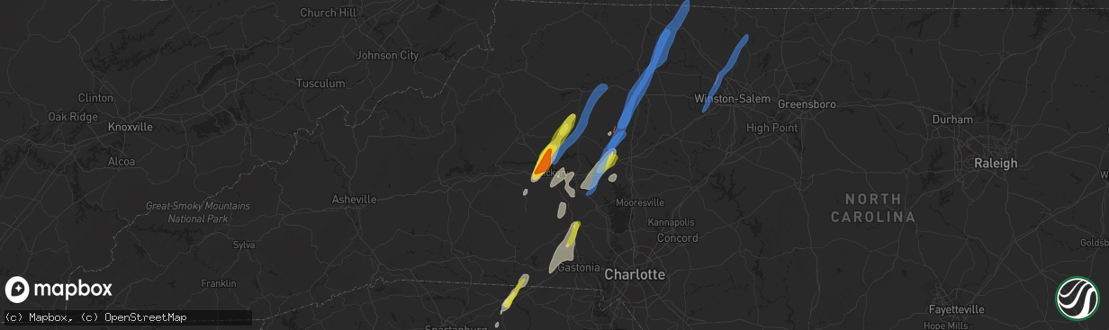 Hail map in Hickory, NC on May 26, 2022