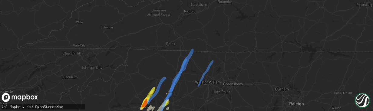 Hail map in Mount Airy, NC on May 26, 2022