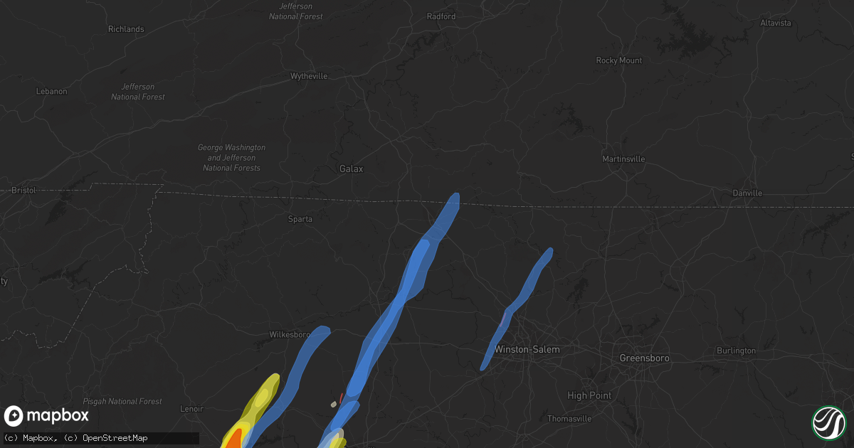 Hail map in Mount Airy, NC on May 26, 2022