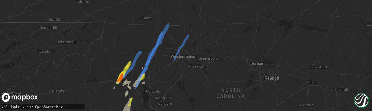 Hail map in Winston Salem, NC on May 26, 2022