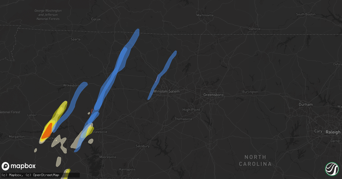 Hail map in Winston Salem, NC on May 26, 2022