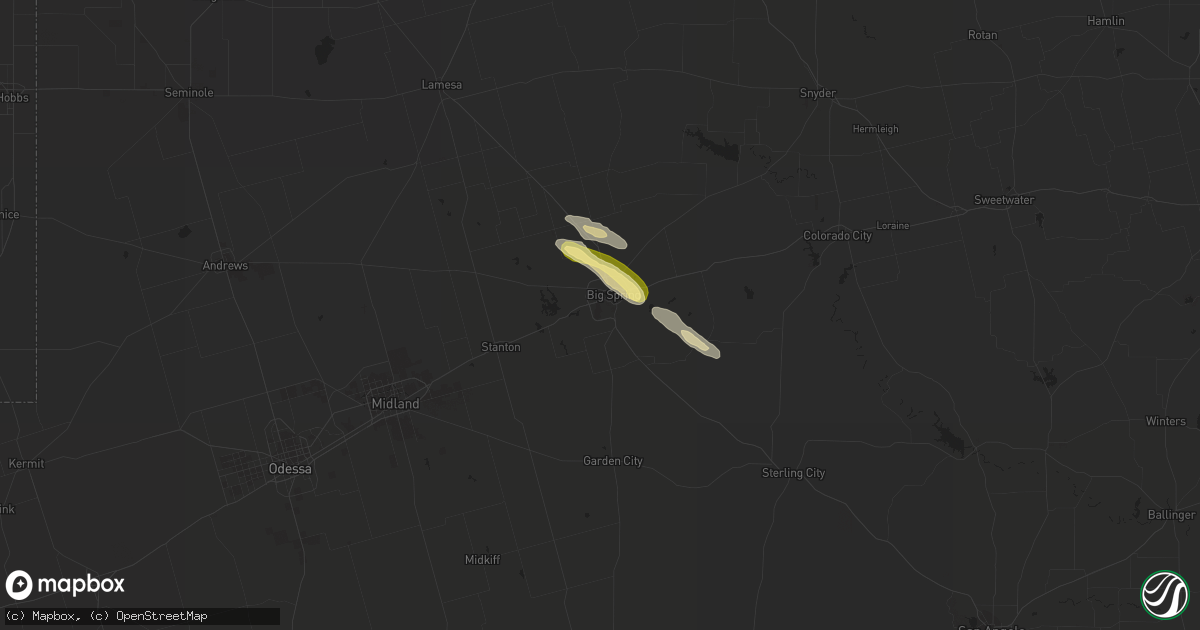 Hail map in Big Spring, TX on May 26, 2023