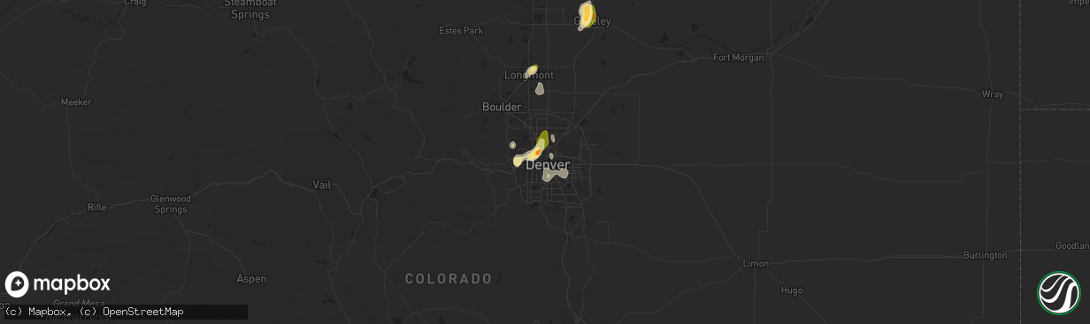 Hail map in Denver, CO on May 26, 2023
