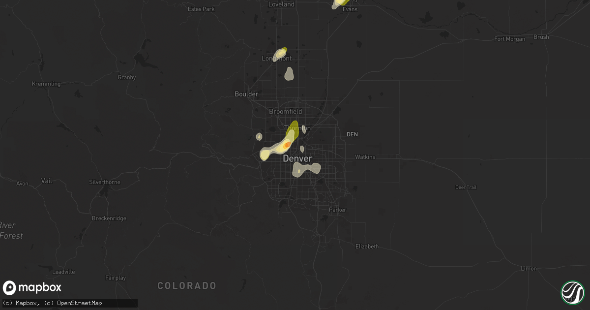 Hail map in Denver, CO on May 26, 2023