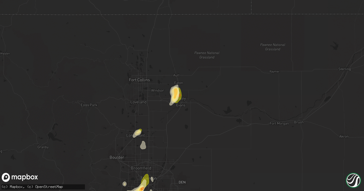 Hail map in Greeley, CO on May 26, 2023