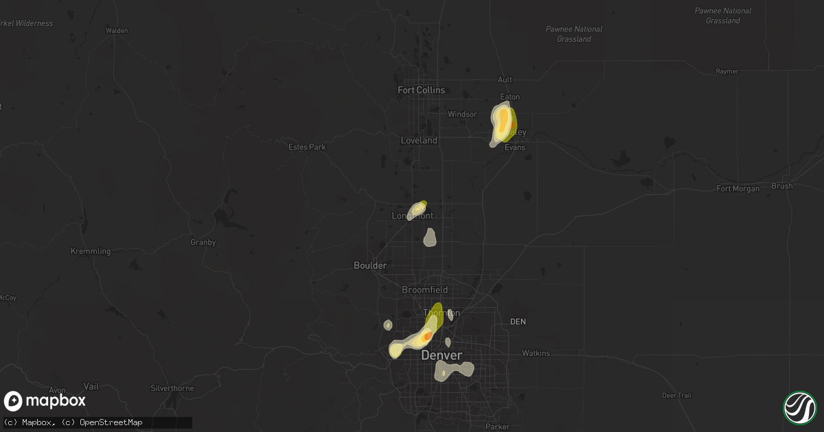 Hail map in Longmont, CO on May 26, 2023