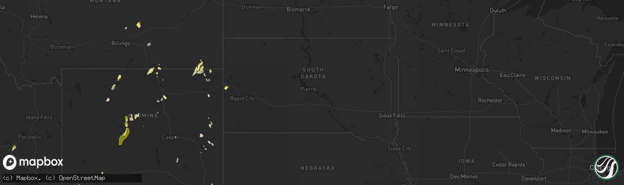 Hail map in South Dakota on May 26, 2023